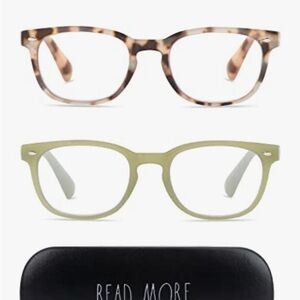 Rae Dunn Tortoise and Clear Glasses Duo w/ “Read More” Case
